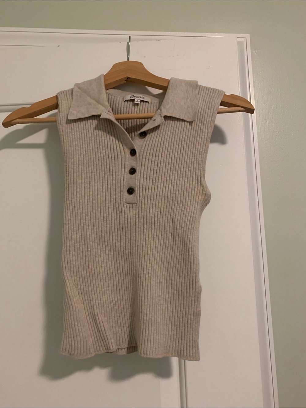 Madewell Sleeveless Ribbed Polo Tank in Beige